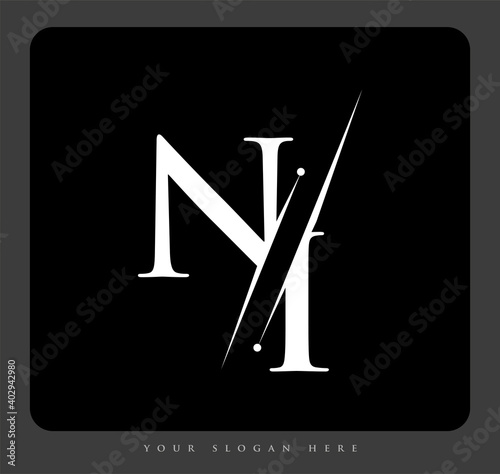 initial logo letter NI for company name black and white color and slash design. vector logotype for business and company identity.