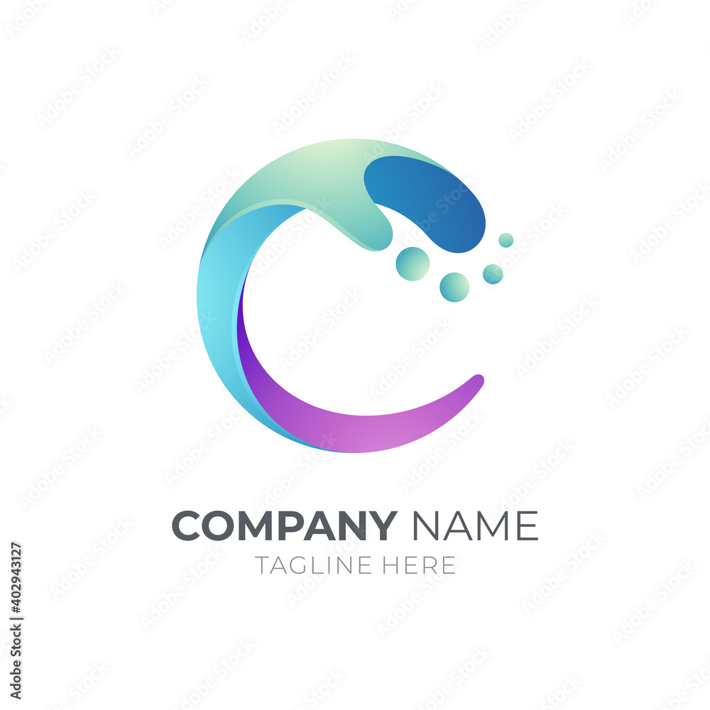 Obraz premium Wave letter C logo with 3d concept in gradient blue color style