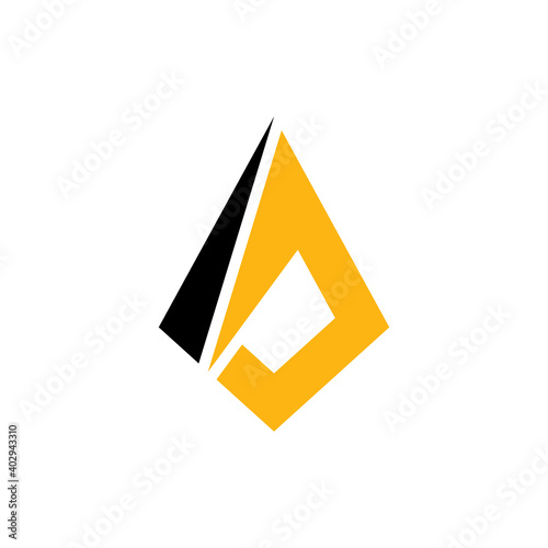 Simple arrow or arrowhead logo template with flat concept in black and yellow color