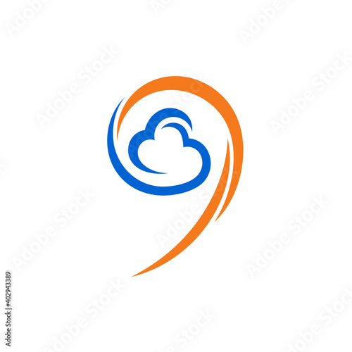 Nine cloud logo. number 9 and cloud with flat logo concept