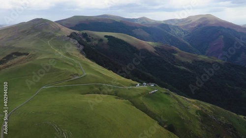 Drone aerial shot of the pyranees from a great height in the mid summer photo