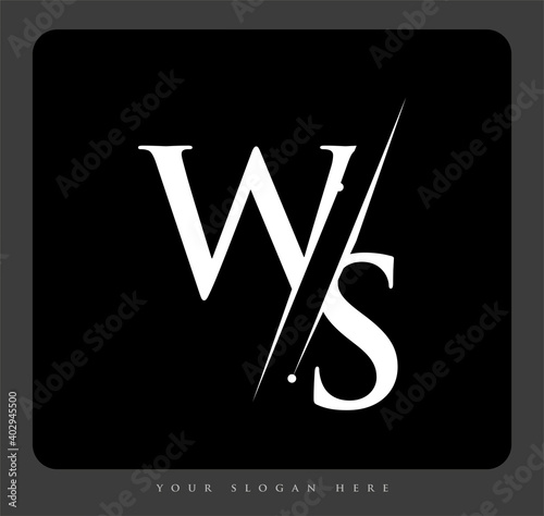 initial logo letter WS for company name black and white color and slash design. vector logotype for business and company identity.