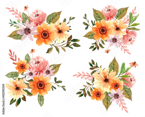 Watercolor Yellow Florals and Peonies Vector Element