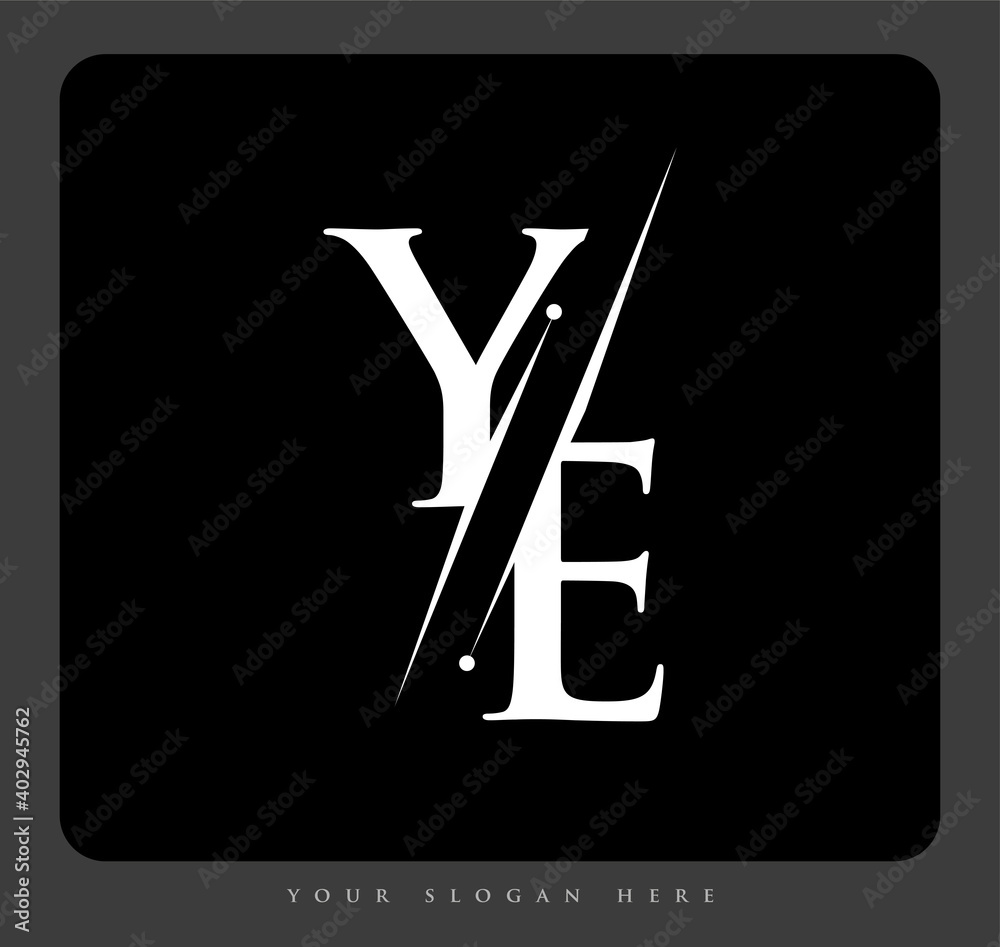 initial logo letter YE for company name black and white color and slash design. vector logotype