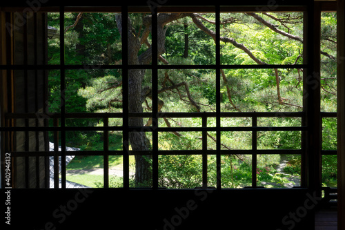 View from a window, Tamozawa Imperial Villa, Nikko, Japan photo