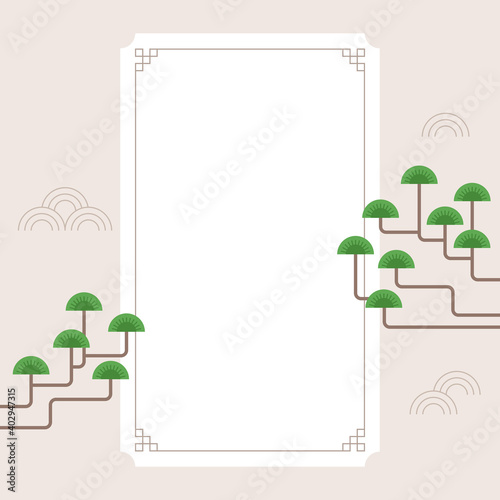 Korean traditional vector illustration background with pine trees.