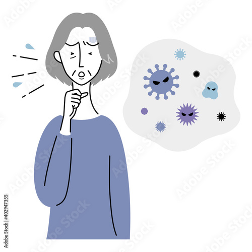 風邪で咳をするシニア女性