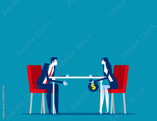 Partner handing money under the table. Business corruption concept