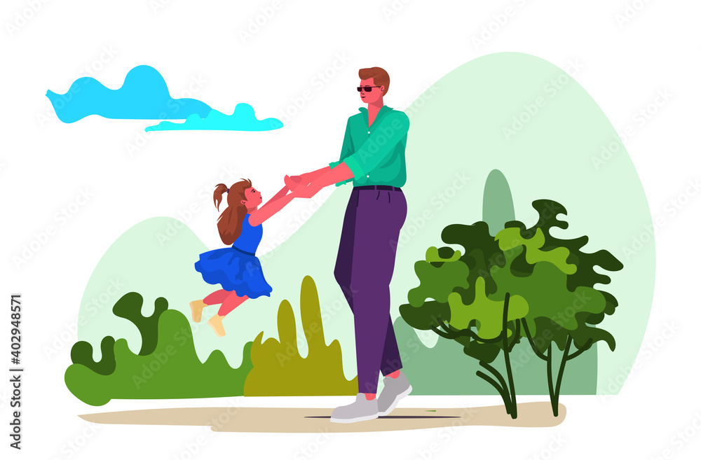 young father playing with little daughter parenting fatherhood concept dad spending time with his kid full length vector illustration young father playing with little daughter parenting fatherhood concept dad spending time with his kid full length vector illustration