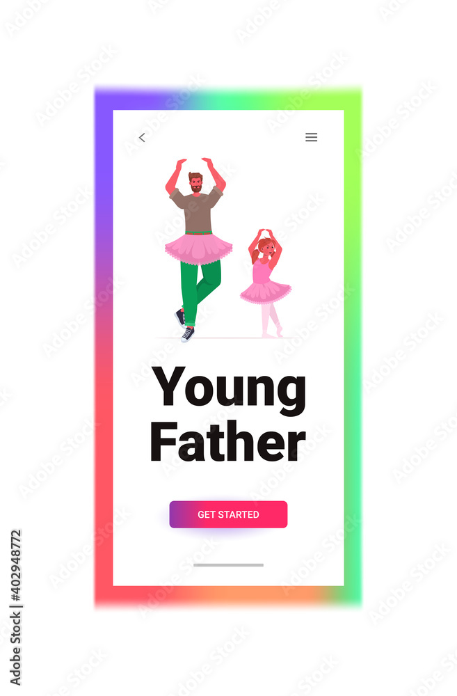 father and daughter in pink skirts dancing like ballerinas ballet lesson parenting fatherhood concept dad spending time with his kid full length copy space vertical vector illustration father and daughter in pink skirts dancing like ballerinas ballet lesson parenting fatherhood concept dad spending time with his kid full length copy space vertical vector illustration
