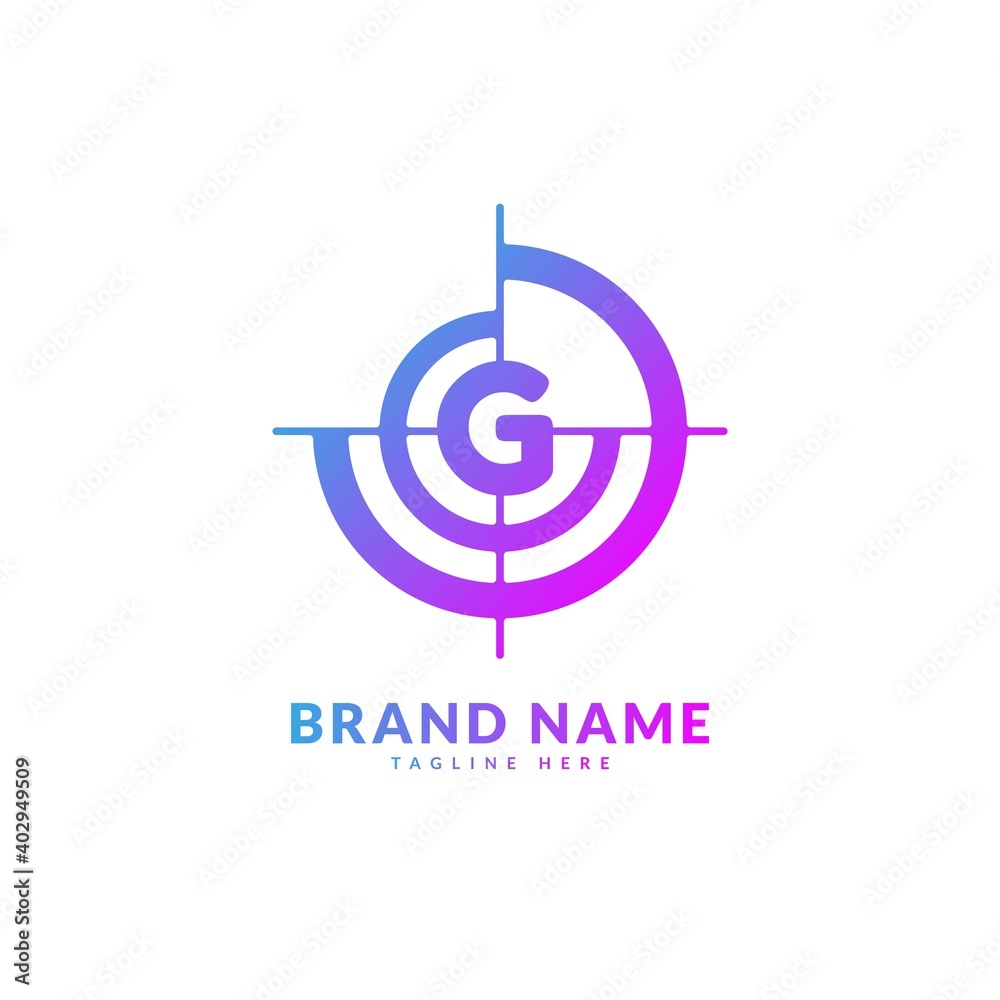 Initial letter G with circle target logo. Creative stylish target logo vector, fit for company and business Initial letter G with circle target logo. Creative stylish target logo vector, fit for company and business