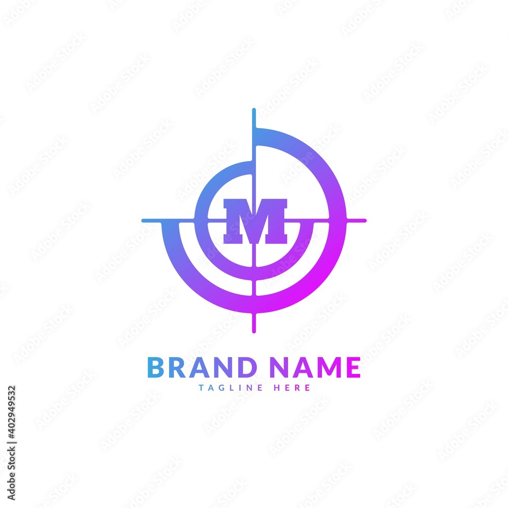 Initial letter M with circle target logo. Creative stylish target logo vector, fit for company and business Initial letter M with circle target logo. Creative stylish target logo vector, fit for company and business