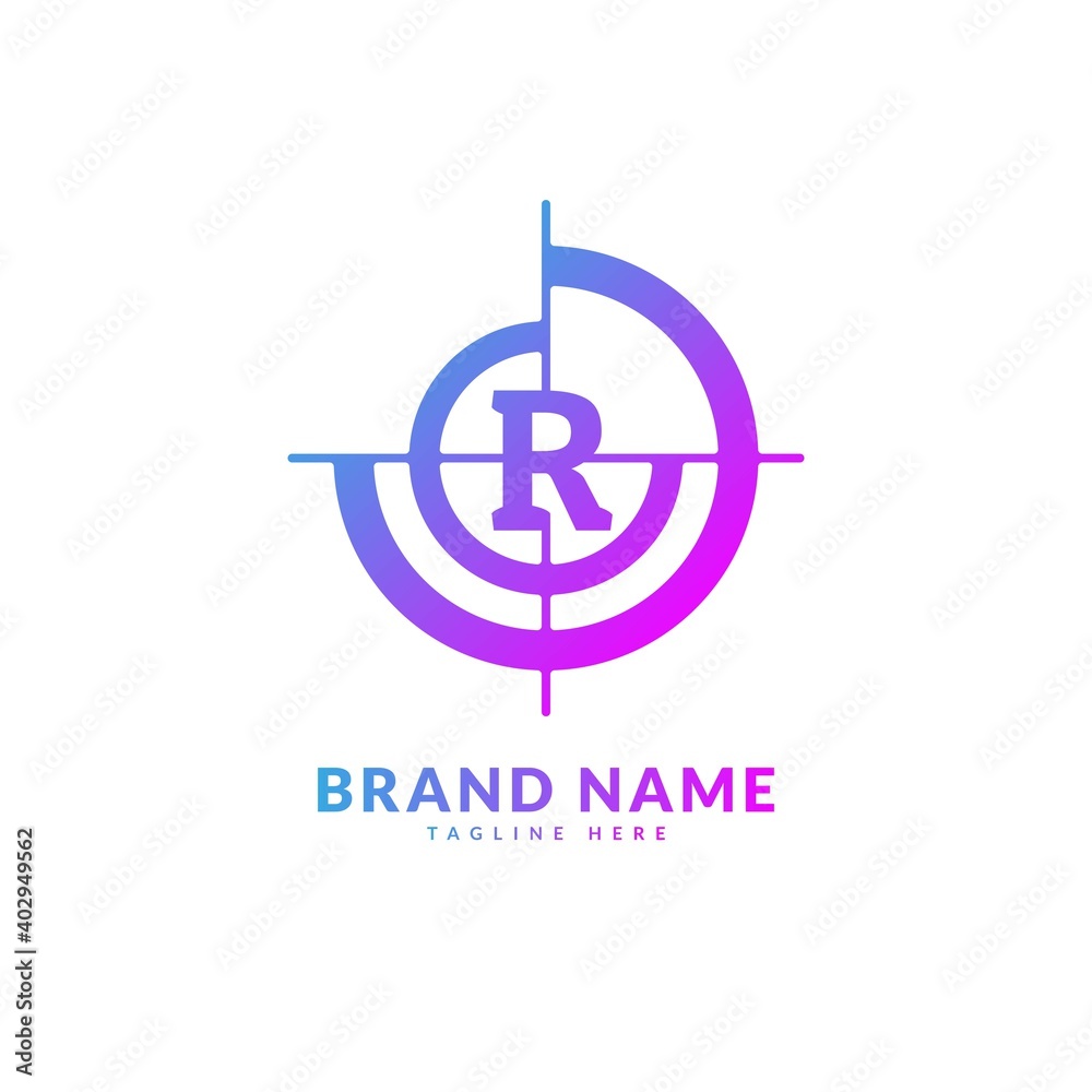 Initial letter R with circle target logo. Creative stylish target logo vector, fit for company and business Initial letter R with circle target logo. Creative stylish target logo vector, fit for company and business