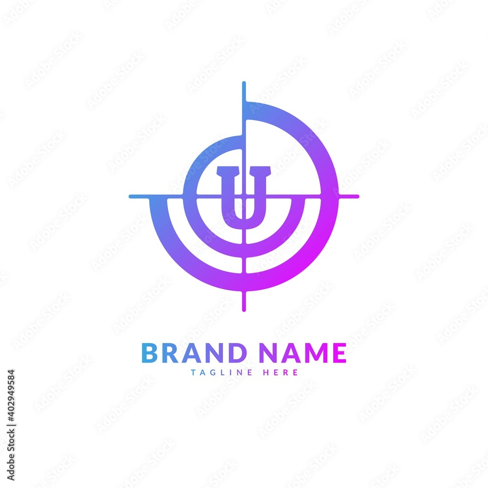 Initial letter U with circle target logo. Creative stylish target logo vector, fit for company and business Initial letter U with circle target logo. Creative stylish target logo vector, fit for company and business