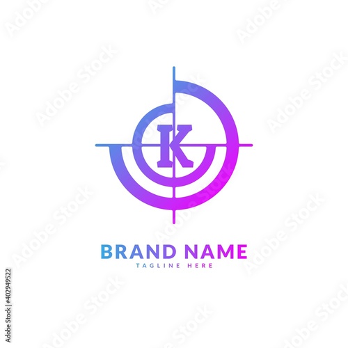 Initial letter K with circle target logo. Creative stylish target logo vector, fit for company and business