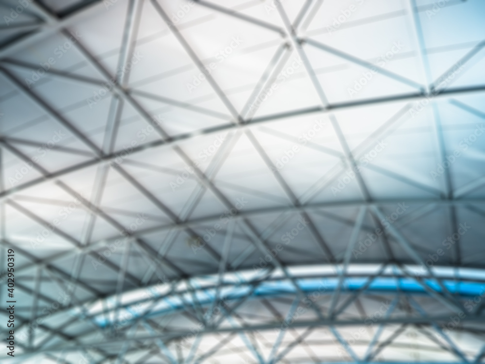 Abstract blur of metal structure of roof in the building  background