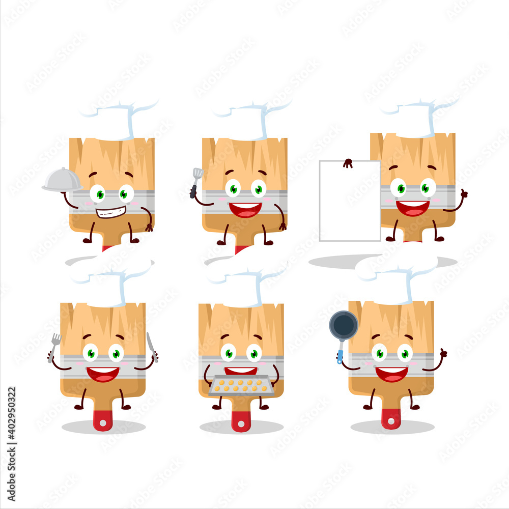 Cartoon character of wooden paint brushes with various chef emoticons Cartoon character of wooden paint brushes with various chef emoticons