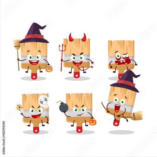 Halloween expression emoticons with cartoon character of wooden paint brushes