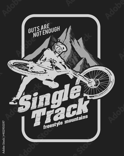 single track, illustration of a racer going downhill