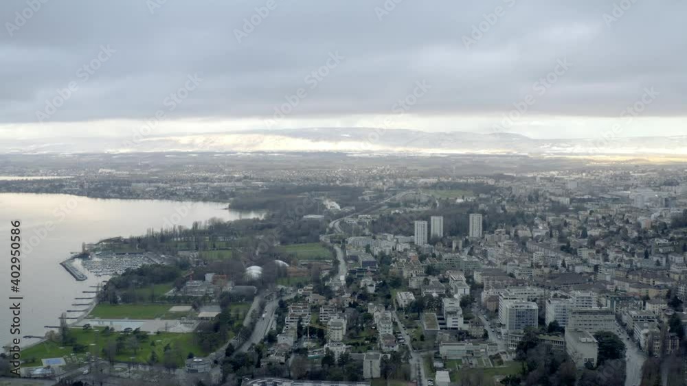 Drone Aerial of the beautiful swiss city center of lausanne located on the lake geneva (lac léman) in Switzerland during winter, Europe. Drone Aerial of the beautiful swiss city center of lausanne located on the lake geneva (lac léman) in Switzerland during winter, Europe.