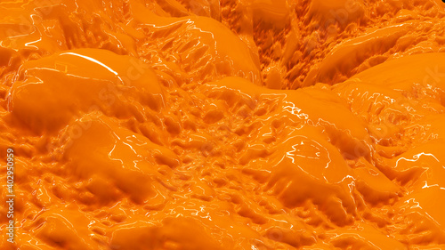 Hyper realistic melting glossy and shiny yellow formless plastic paint liquid background, abstract background, formless plastic paint liquid, 3D render