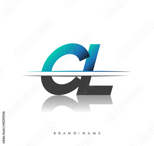 CL initial logo company name colored black and blue, Simple and Modern Logo Design.