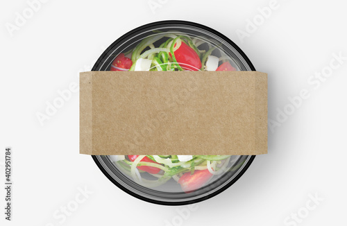 Cheese Salad Food Container With Cover Sticker Mockup