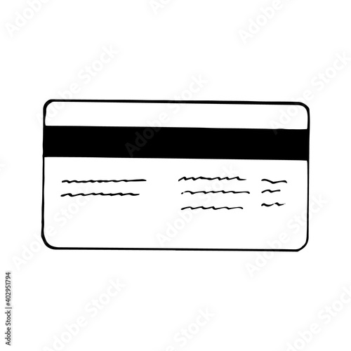 plastic card icon. sketch hand drawn doodle style. vector minimalism monochrome. money, finance, credit, shopping.