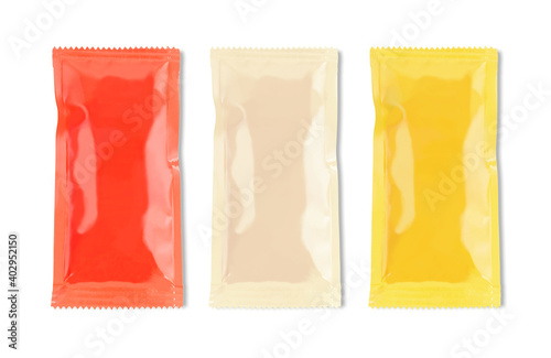 Ketchup Mayonnaise and Mustard Sauce Sachet Mockup
