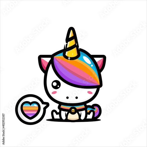 The cute unicorn character design is sitting