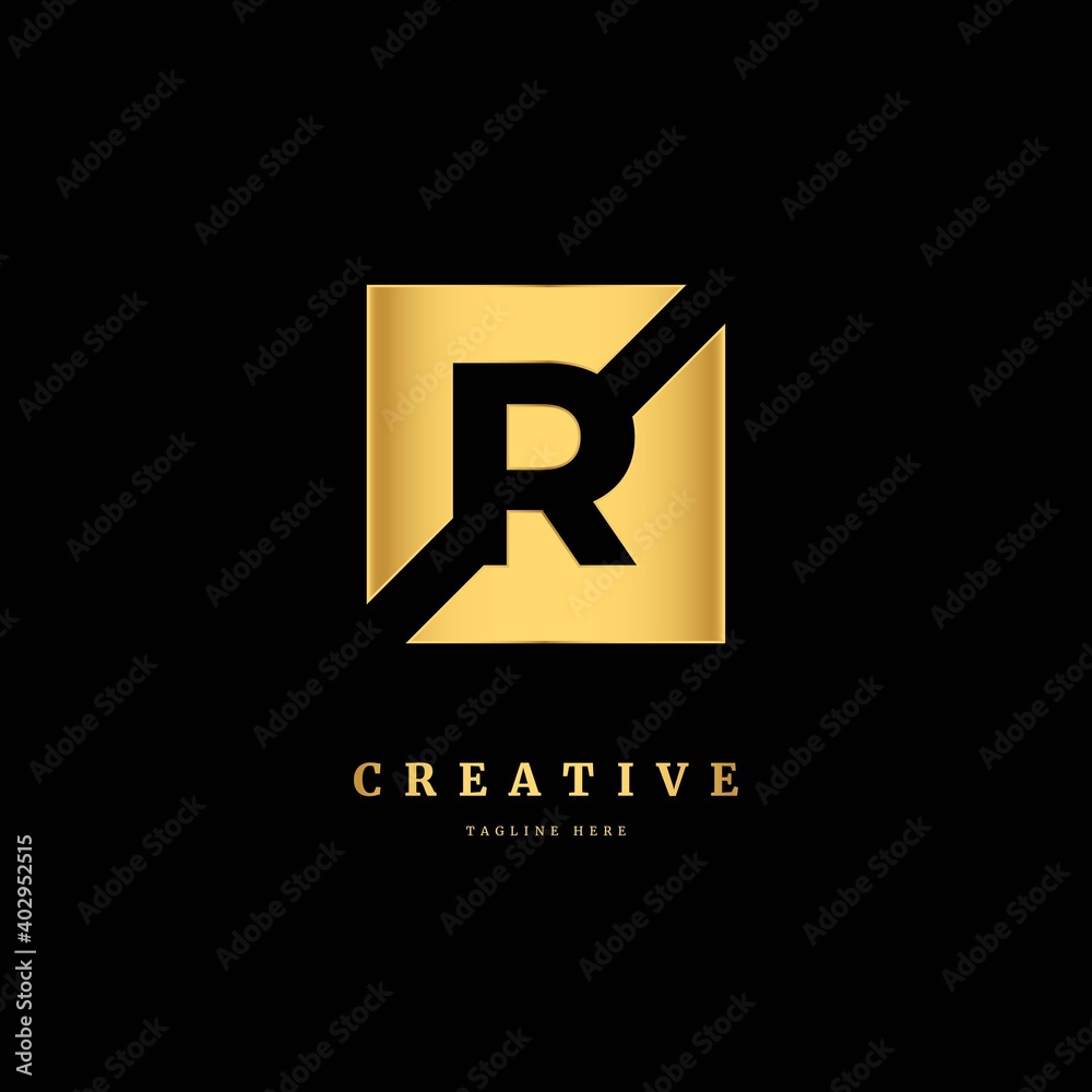 R logo. Initial letter R with gold color. Luxury slice logo design concept, fit for company and business. R logo. Initial letter R with gold color. Luxury slice logo design concept, fit for company and business.