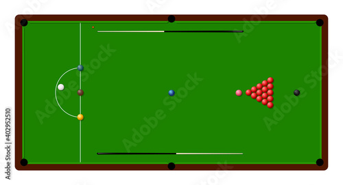 Snooker billiard table with lines and balls. Sports design element. Snooker competition. Vector