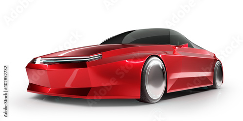 Generic red brandless car isolated on white background. 3d rendering