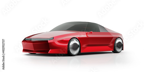 Generic red brandless car isolated on white background. 3d rendering