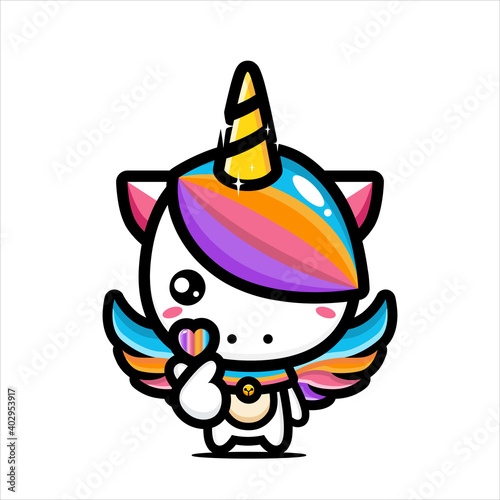 cute unicorn character design with korean love finger