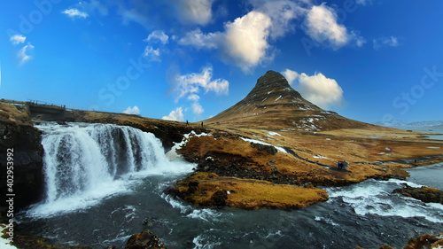 Amazing mountain and waterfall Kirkjufell in Iceland