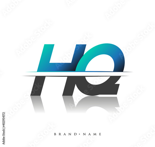 HQ initial logo company name colored black and blue, Simple and Modern Logo Design.