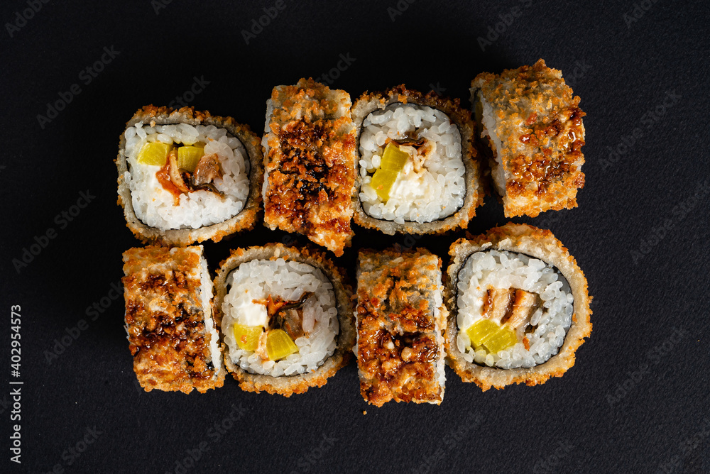 sushi set on the black background sushi set on the black background