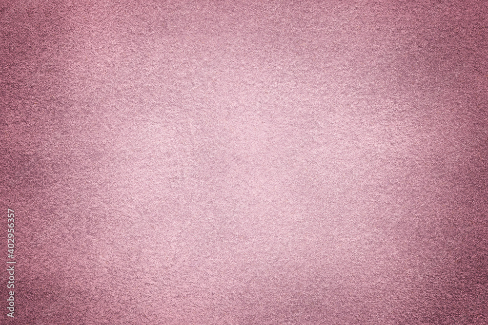 Fototapeta premium Purple matte background of suede fabric with vignette, closeup. Velvet textile.