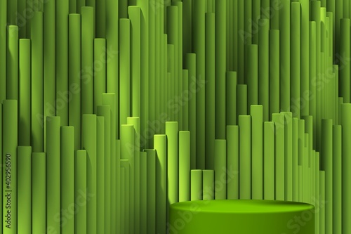 Abstract green geometric backdrop  mockup for podium display or show the product. 3d rendering