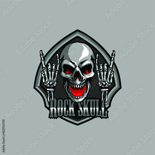 Rock n roll skull mascot logo, for your esports team