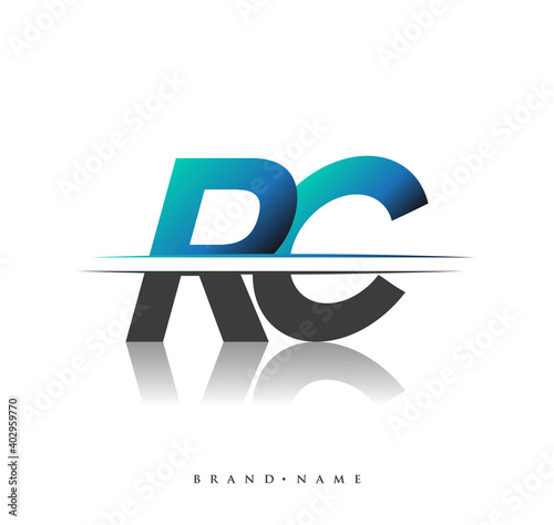RC initial logo company name colored black and blue, Simple and Modern Logo Design.