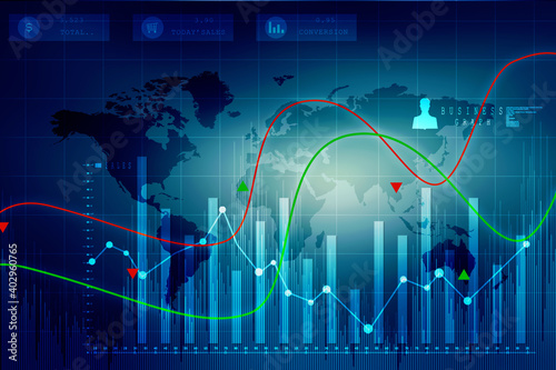 2d rendering Stock market online business concept. business Graph 