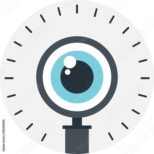 Eye in magnification, flat vector icon 