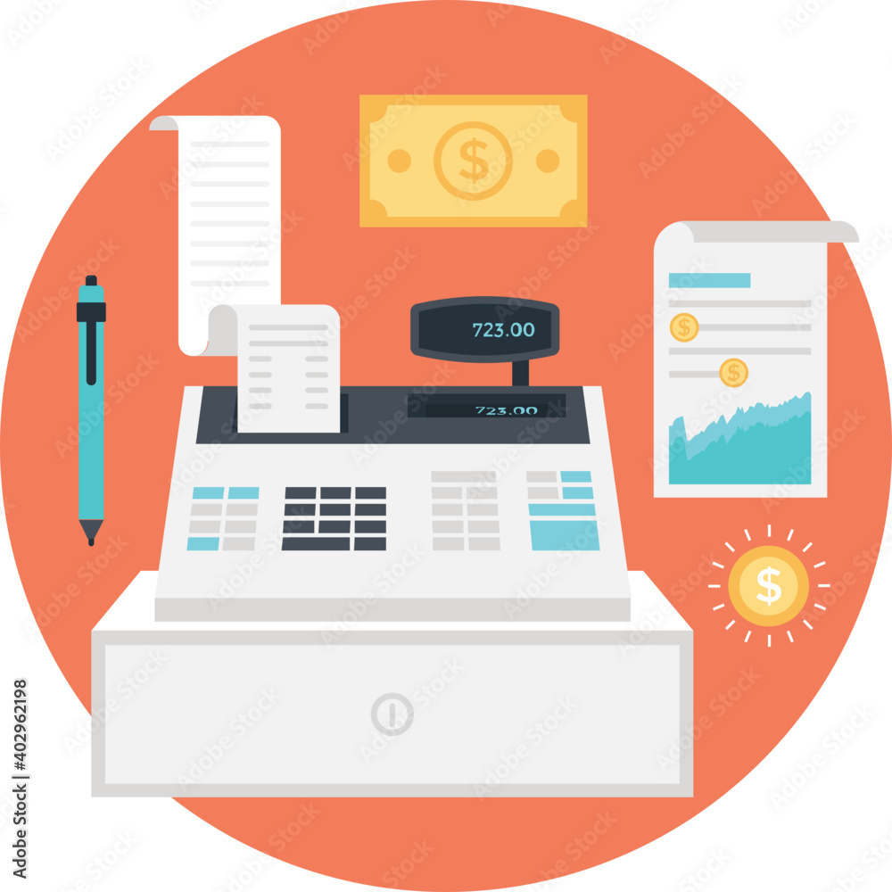 Cash register icon. Cash register in flat style. Cash register icon. Cash register in flat style.