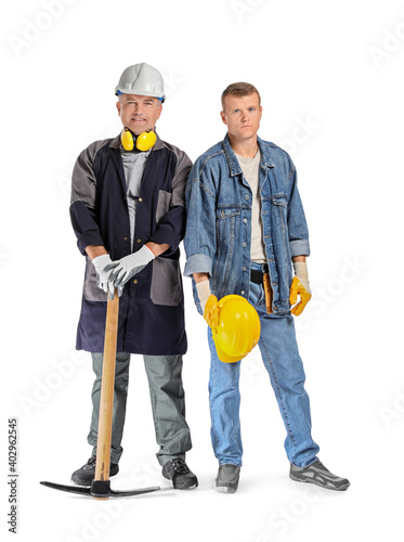 Miner men on white background