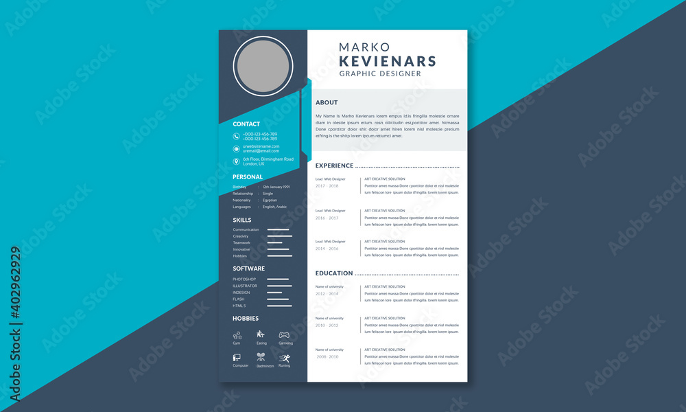 Professional modern resume cv template Stock Vector | Adobe Stock