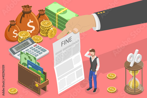 3D Isometric Flat Vector Conceptual Illustration of Fine, Administrative Monetary Penalty. photo