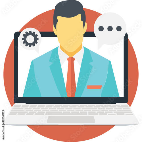 Consultant on laptop screen. Concept of online communication or consultation vector 