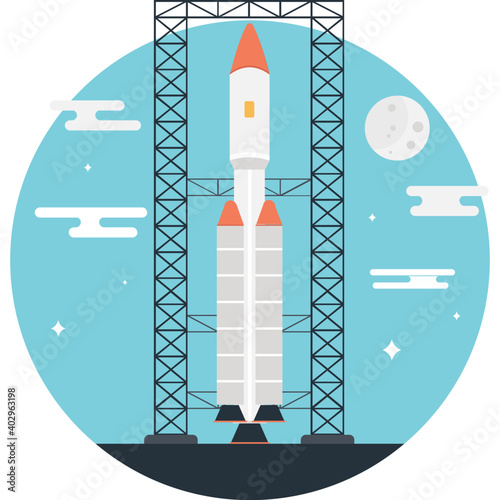 Vector of rocket launch pad. Flat icon